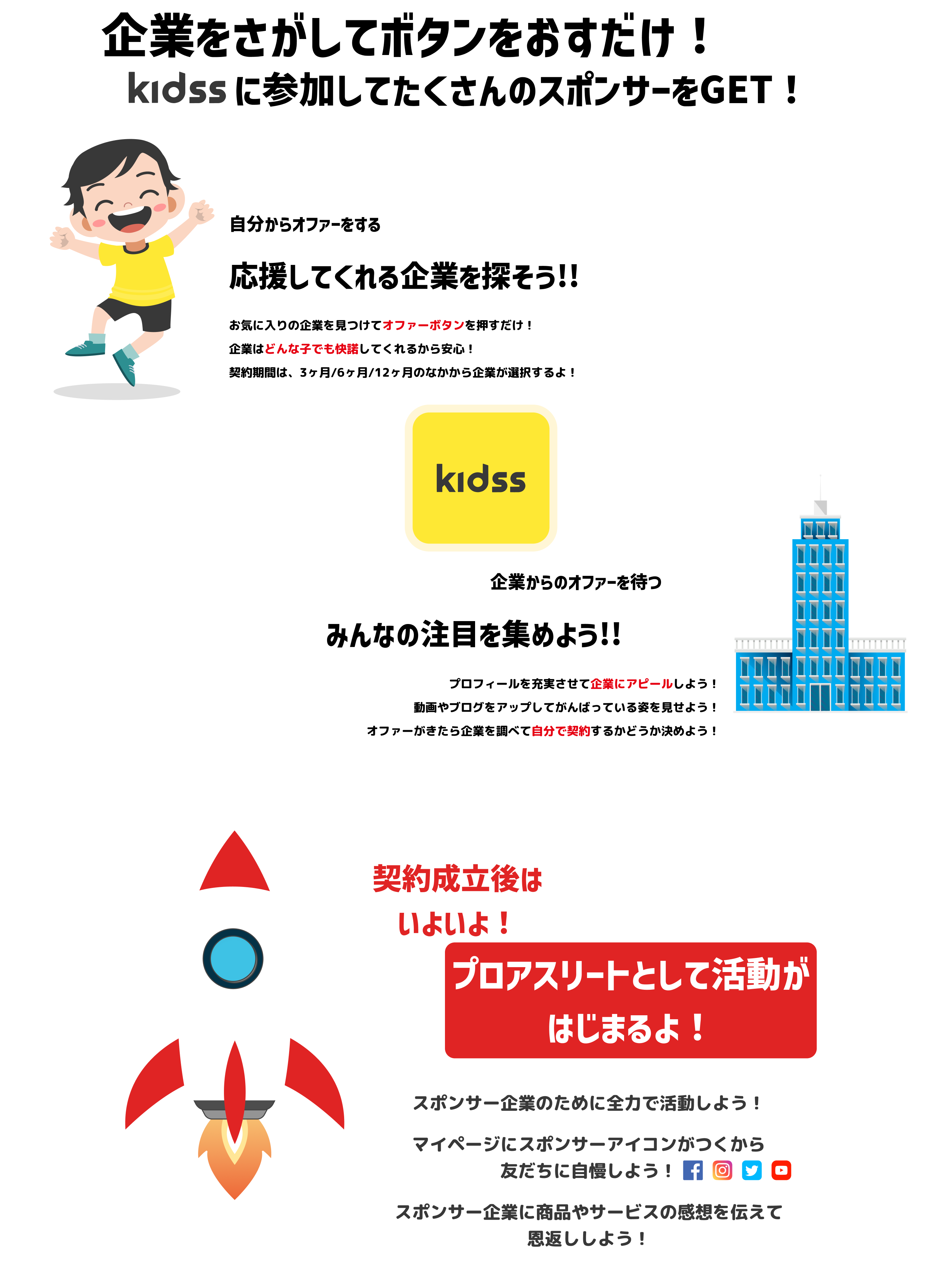 企業をさがしてボタンをおすだけ！KIDSSに参加してたくさんのスポンサーをGET！